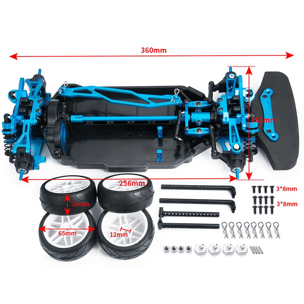 1/10 Tamiya TT02 Chassis Frame Metal&Plastic  Frame Kit for TT02 with Wheels Shock Absorbers RC Drift Car Upgrade Parts