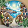 Fantasy Fairy Tale Village Metal Wall Art 8x8 Round Sign Whimsical Home Decor Cute Tin Sign for Living Room Bedroom