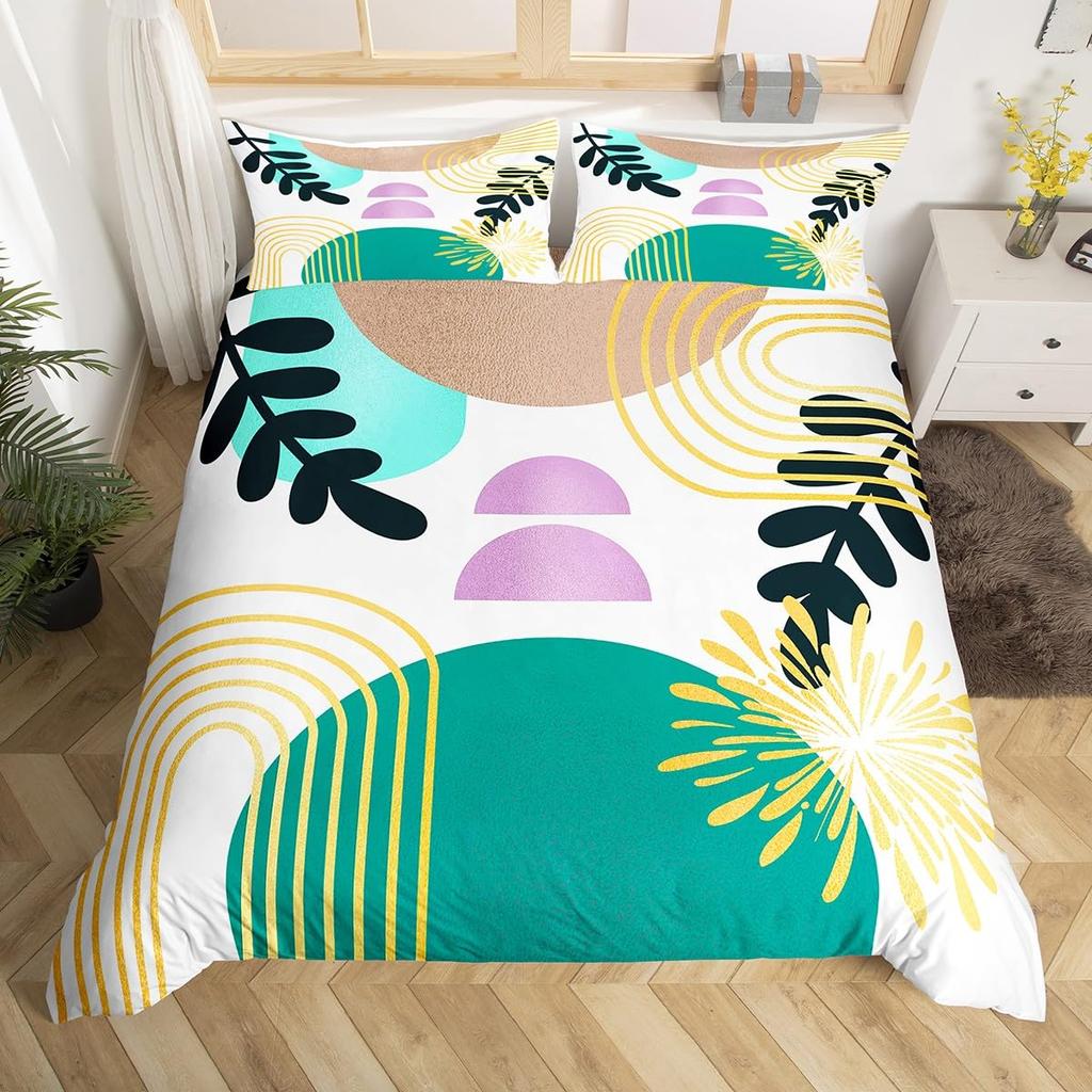 Boho Mid Century Duvet Cover Abstract Geometric Comforter CoverModern Minimalist Queen Bedding SetsGeometry Line Art Bed Set