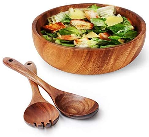 Akazienholz Schale Massivholz Salat Schale Servierset Mit Servierlöffeln Fabrikpreis für Obst Salate Dekoration Holz Schale