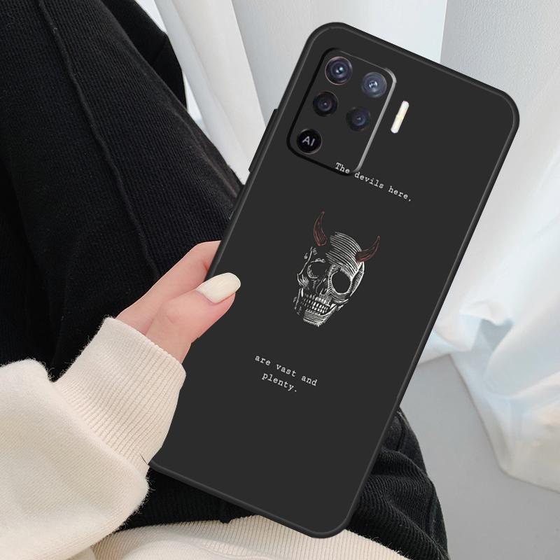 Black Aesthetics Skull Skeleton Case For Oppo A17 A57 A77 A40 A78 A54 A74 A94 A76 A16 A96 A18 A60 A80 A38 A58 A98 A15 A5 Pro