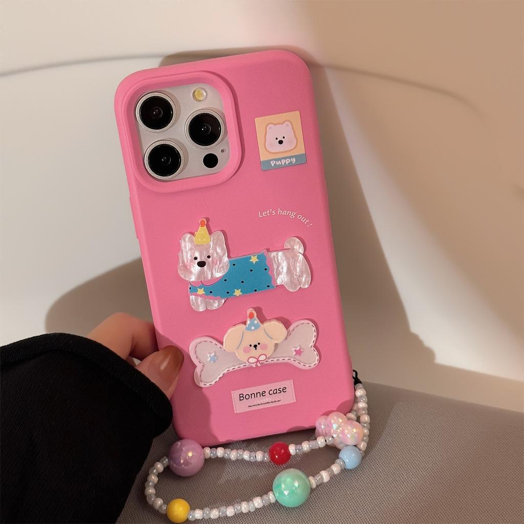 Bones Puppy Shell Iphone16 Mobile Phone Case Apple 15 Suitable for 17pro Max Hanging Chain 13 Three Dimensional