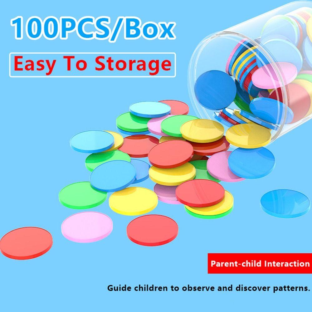 100pcs Plastic Counting Chips Addition Subtraction Operation Board Games Tokens Teaching Tool Colored Round Poker Chips