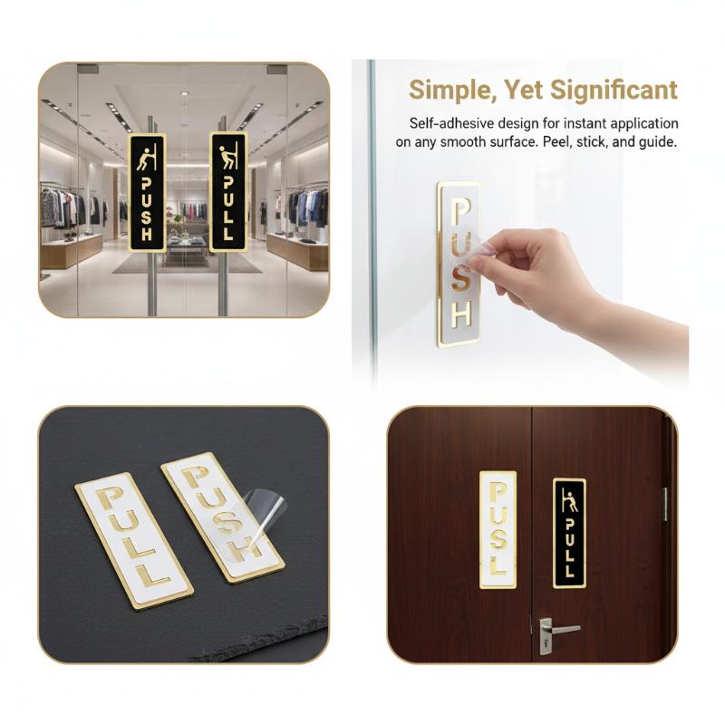 Push Pull Window Door Sticker Acrylic Adhesive Sliding Door Sign Easy Peel for Store Hotel Office Entry Direction Decor