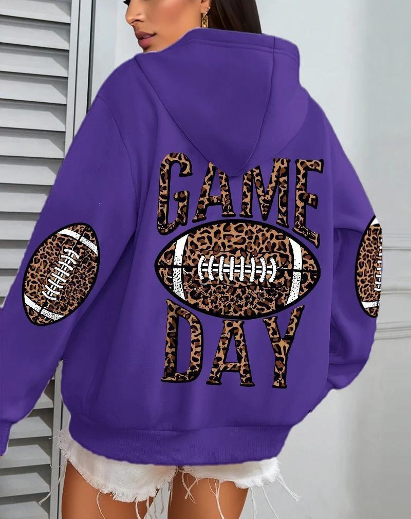 Sudadera de Rugby Holgada con Estampado de Leopardo y Bolsillos para Mujer