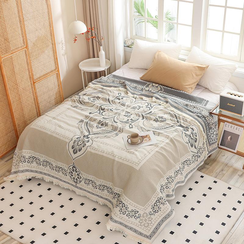 Nový čistě bavlněný střapcový gázový ručník, prostěradlo na přikrývku, dvojitá klimatizační deka, celoroční bavlněný přehoz na pohovku, sezónní deka na polední přestávku