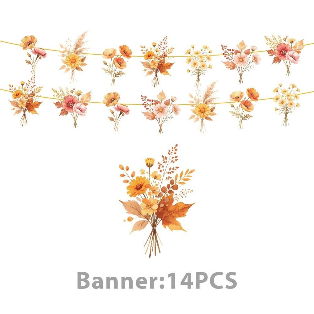 Orange Flowers Disposable Tablewares Autumn Theme Party Flatwares Kit  Party Supplies 1pc Banner