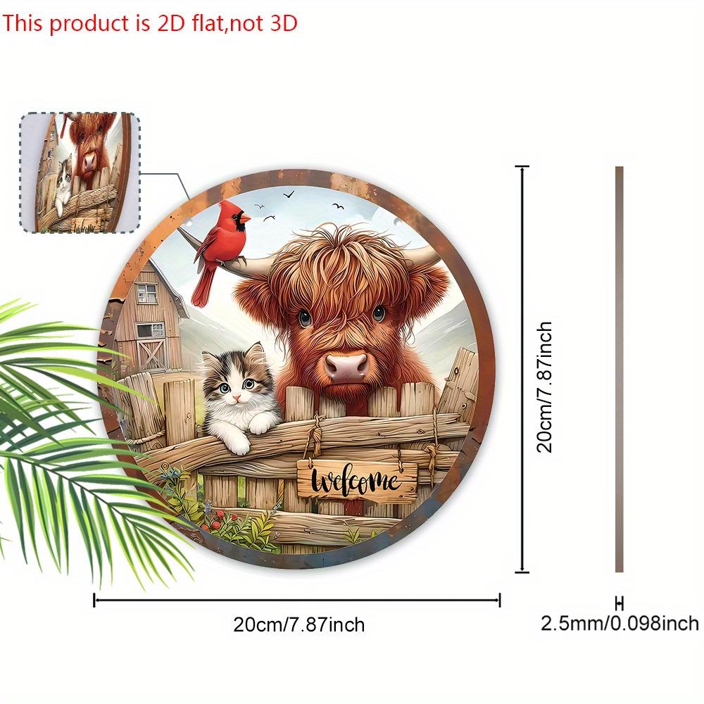 Welcome Wooden Sign with Highland Cattle Pattern - Rustic Decorative Plaque for Farmhouse, Herd Decorations - Ideal Housewarming Gifts