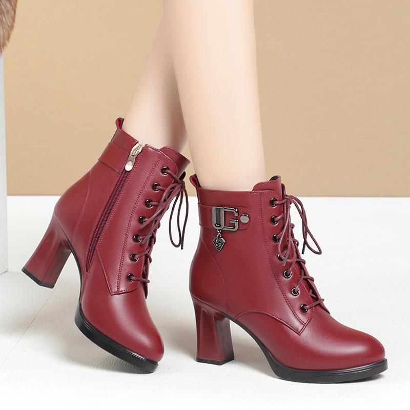 Martin Boots Women's Winter Velvet High Heels, Winter New Short Boots    Women's Soft Leather Boots Versatile Women's Shoes