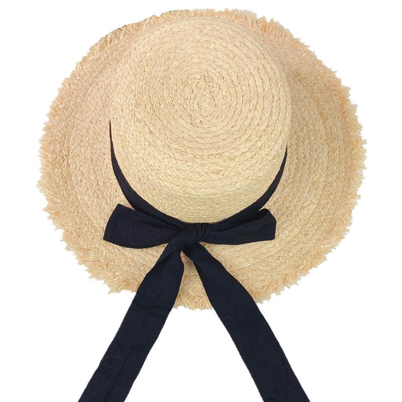 Hat Female Summer Versatile Lafite Shade Straw Hat Small Fresh Flat Top Sunscreen Sun Hat Travel Beach Hat