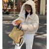 Abrigo Corto de Plumas Retro para Mujer Chaqueta Acolchada de Invierno con Capucha Ropa Exterior Gruesa de Algodón Moda Vintage Tendencia
