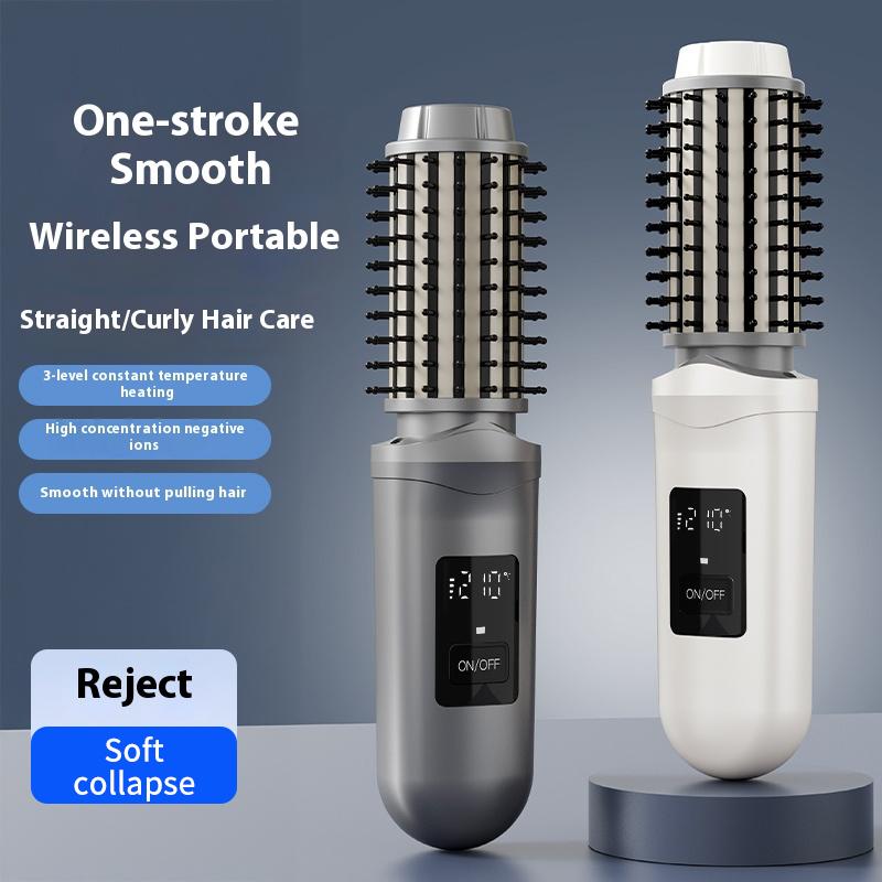 USB Rechargeable Wireless Beard Straightener Negative Ion Fast Heating Cordless Heated Hair Brush for Men Portable Hair Styling 7.4v серый