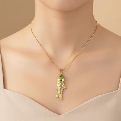 Snake Chain Fish Pendant Necklace 3D Charms Marine Life Necklace Cute Enamel Ocean Necklace  Retro
