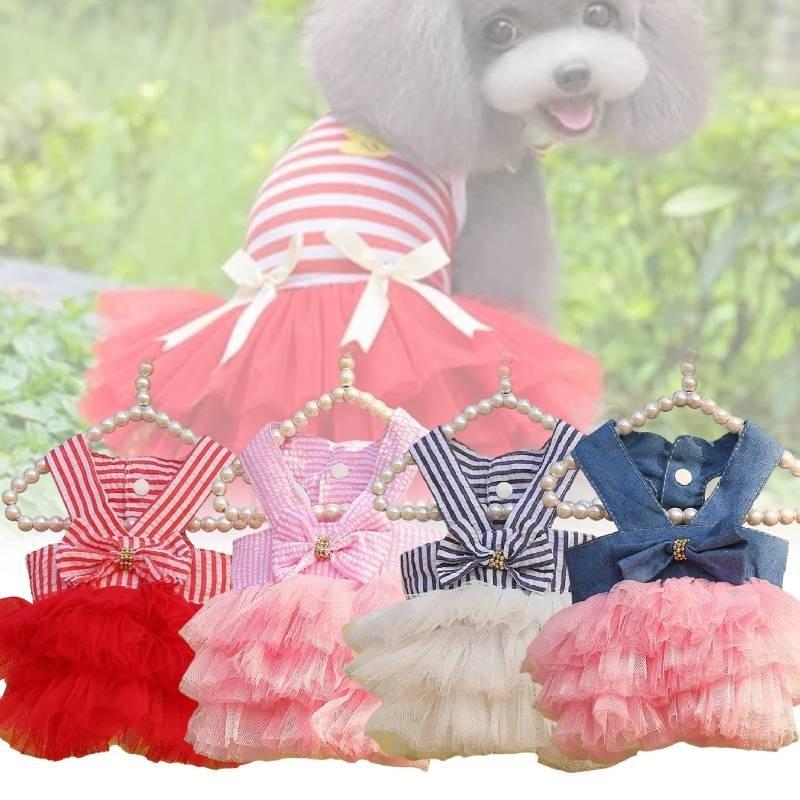 Cute Summer Pink And White Striped Pet Dress For Small Dogs And Cats