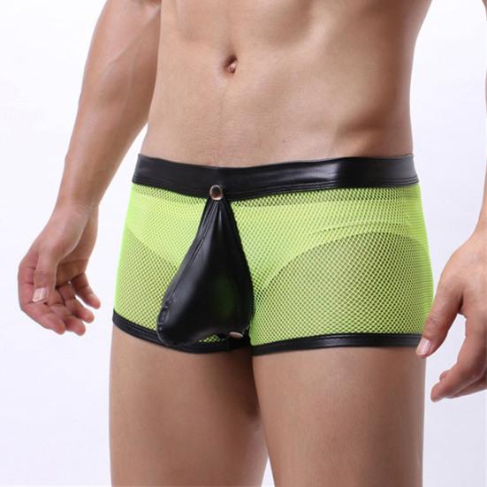 Men Thongs Hollow Out Mesh Sexy Opening U Convex Super Breathable Men Boxers Inner Wear Clothes