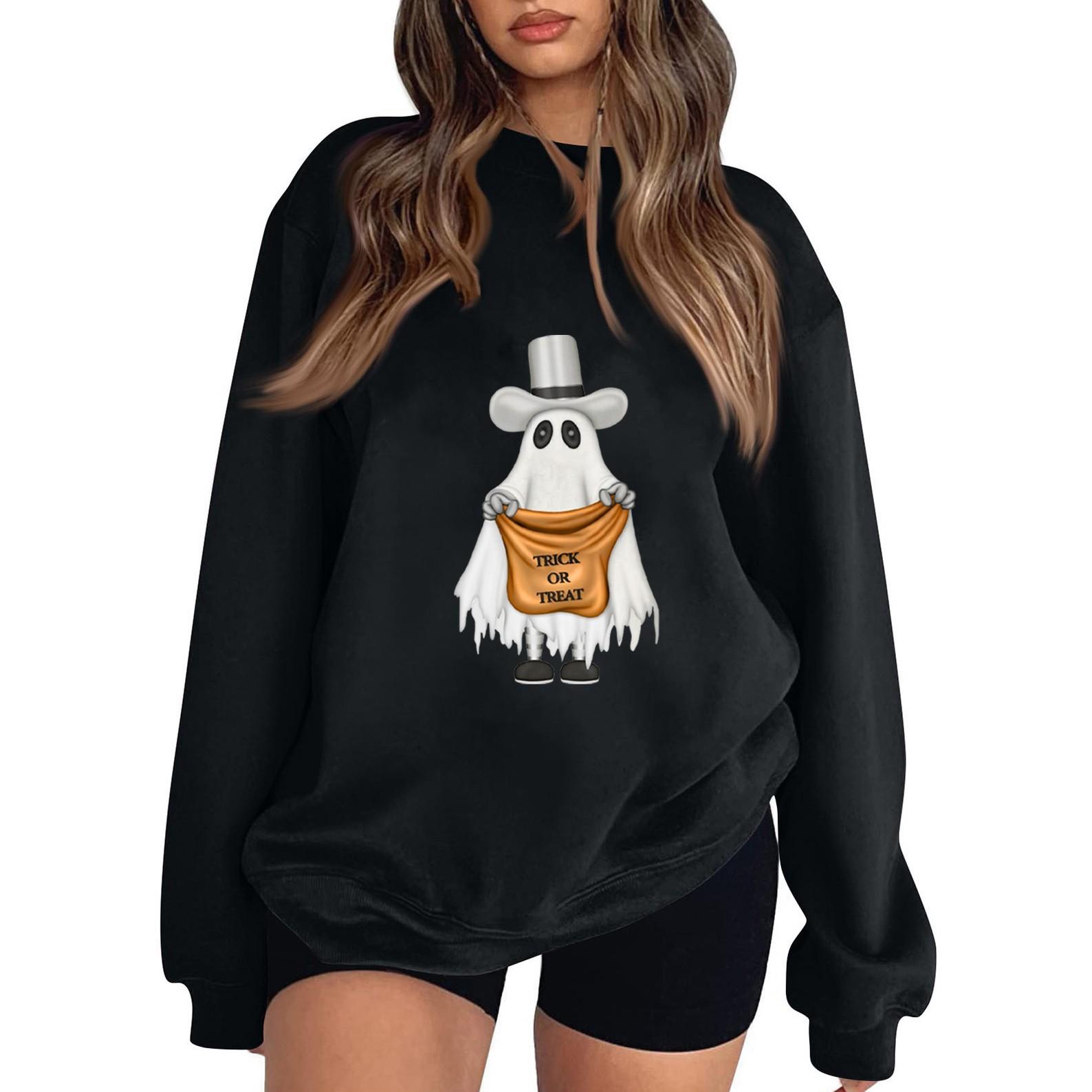 

Женская модная повседневная толстовка с длинным рукавом и принтом на Хэллоуин S чёрный