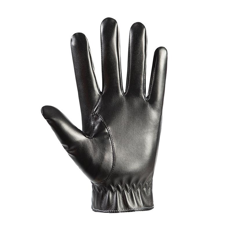 Warm Gloves for Men Three Line Plus Velvet Cold  Proof Gloves for Winter Outdoor Riding Full Finger PU Leather Touch Screen Winter Gloves