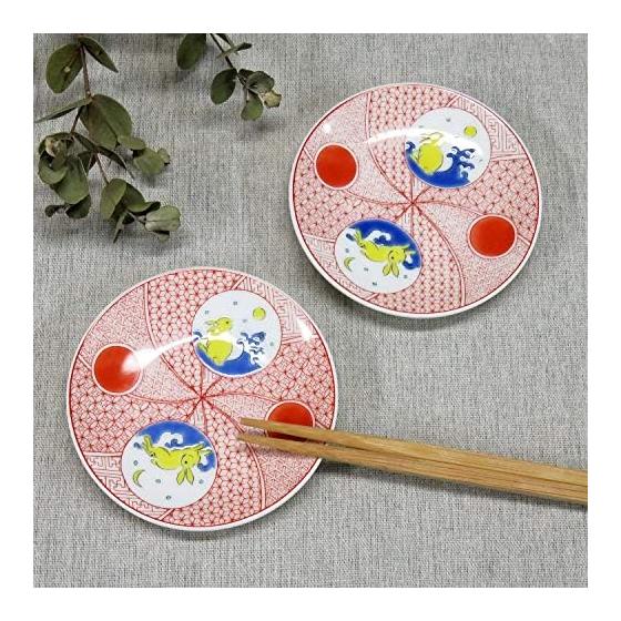 Waza no Kura Kutani Ware Lucky Bean Plate Rabbit (Set of 2) Ceramic Small Plate Serving Plate Brand Japanese Tableware