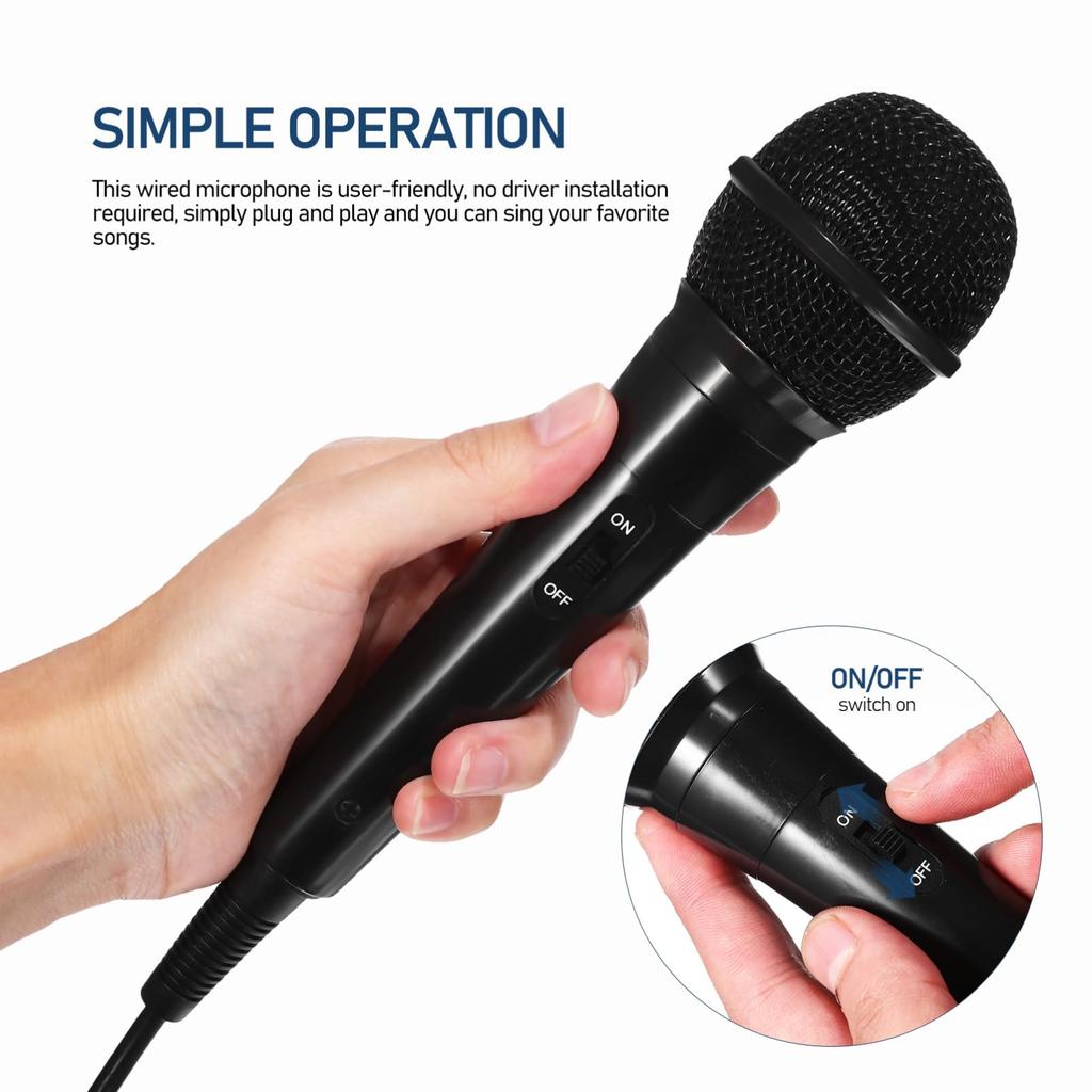 OUNONA Wired Karaoke Microphone, 6.5mm, Black, Handheld Microphone, Compact and Lightweight, for Home Karaoke, Singing, Game Commentary, Live