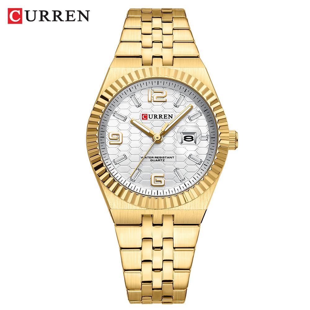 CURREN 8498 Классические кварцевые стальные парные часы с календарем