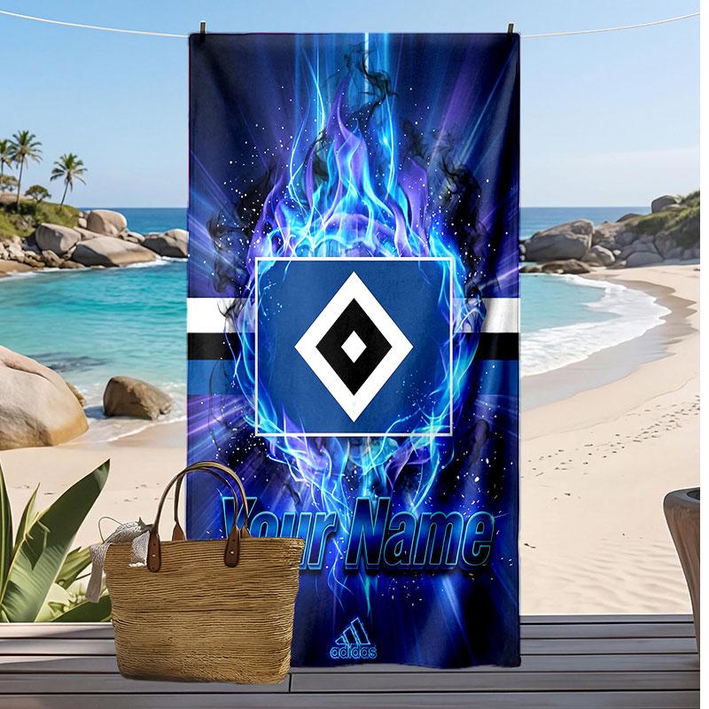 Hamburger SV Personalized Printed Beach Towel Soccer Logo Support Custom Name Text Absorbent Towel For Sport Travel Special Gift