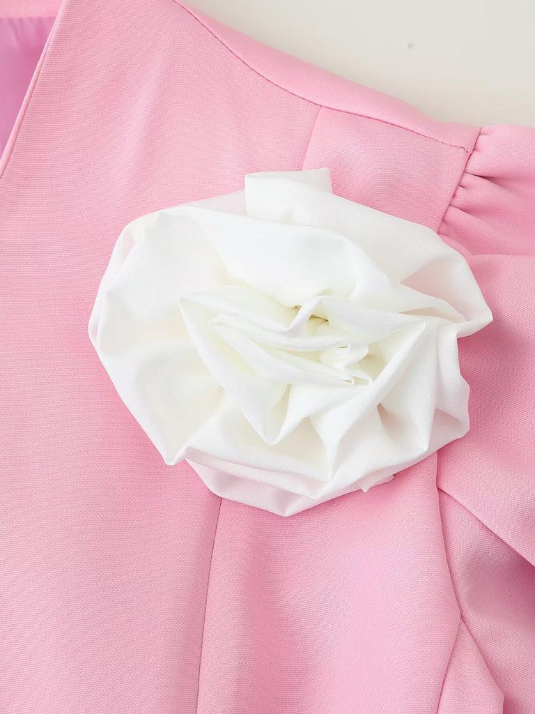 Moda Donna Europea e Americana Estate 2025 Top Suit Corto a Maniche Corte Floreale Fatto a Mano in Vita Stretta