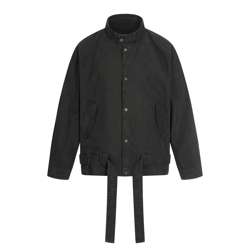 

Madwitch American Retro Lace-Up Stand Collar Work Jacket for Men and Women, Loose Casual Design, Cool and Stylish Coat Dark Gray X L