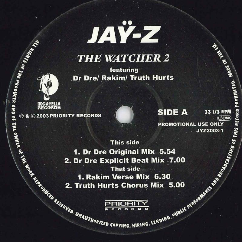 

12-дюймовая пластинка JAYZ The Watcher 2 JZ2003 ROCAFELLA RE 2003 Европа Рэп Хип-хоп R&B Б/У