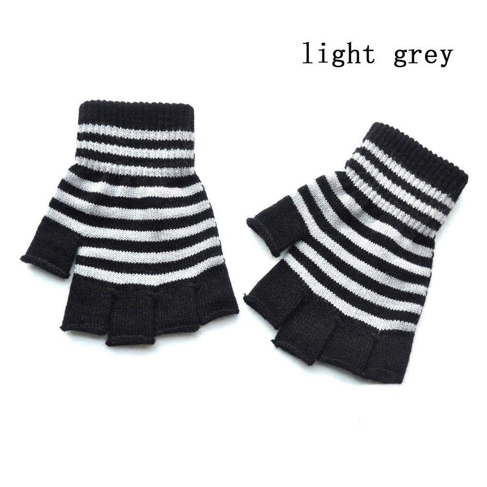 Unisex Comfortable Fingerless Elastic Striped Knitted Gloves Knit Mittens Thicken