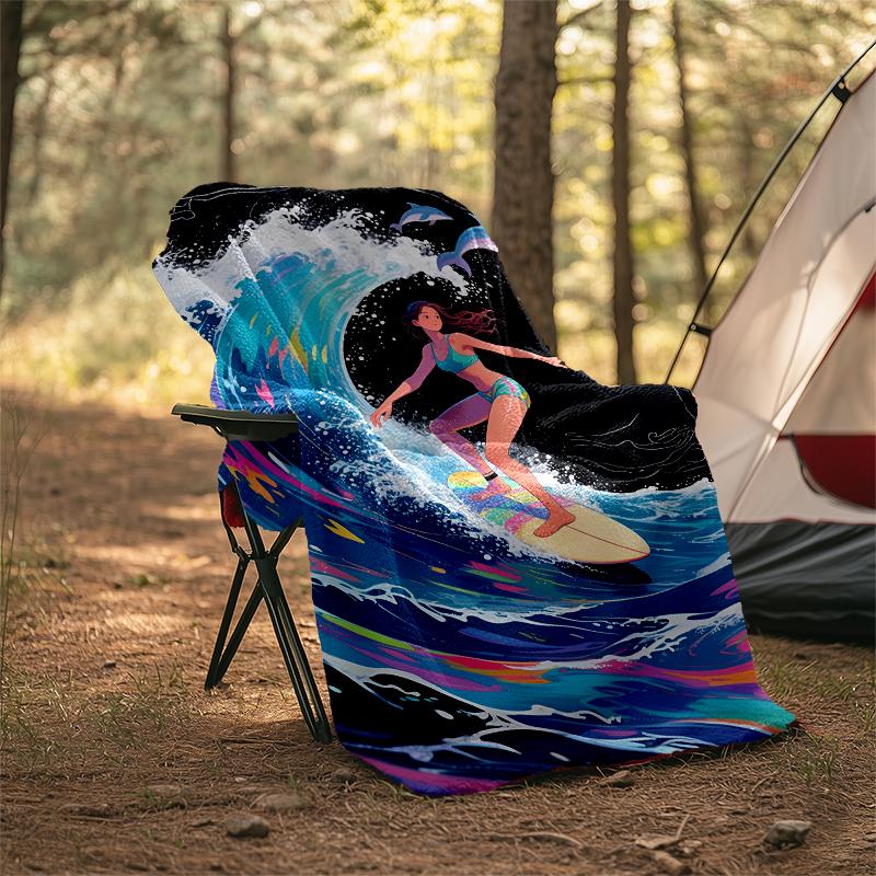 Surf Theme Printed Blanket - Perfect for Couch, Bed, Travel & Outdoor Use | Machine Washable, Cozy & Durable.