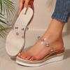 Fashion Transparent PVC Wedge Sandals for Women Summer 2025 Fashion Pearl Decor Platform Slippers Woman Lightweight Casual Beach Shoes