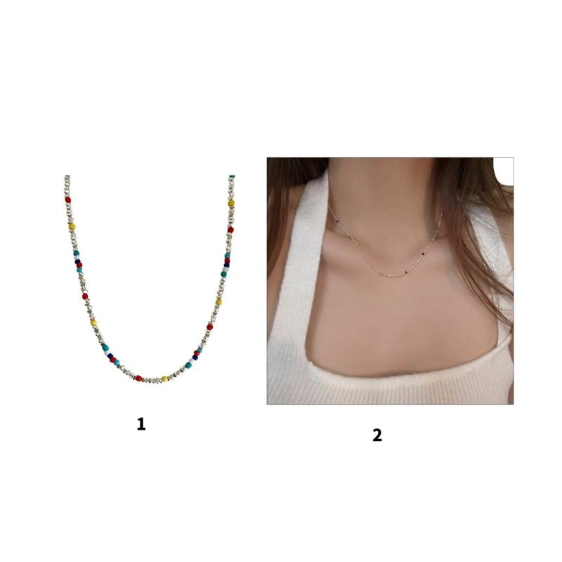 Layer Multicolor Beaded Chokers Necklace With Silver Accent for Dopamine Dressing and Everyday Stylish Accessories
