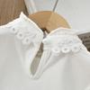 Girls' White Lace Trim T-shirt with Turn-down Collar - Autumn Style