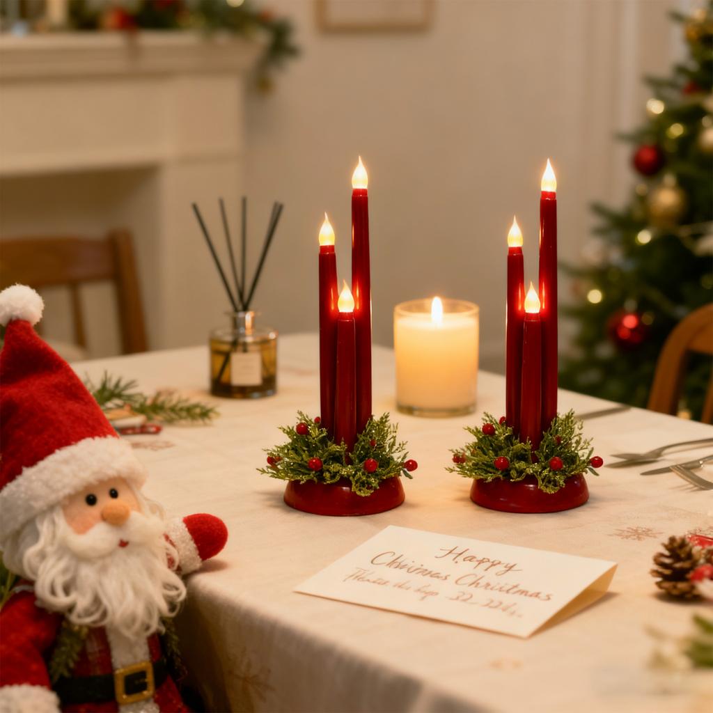 Christmas LED Flameless Candles,  Flameless Tapered Short Candles For Christmas Centerpieces