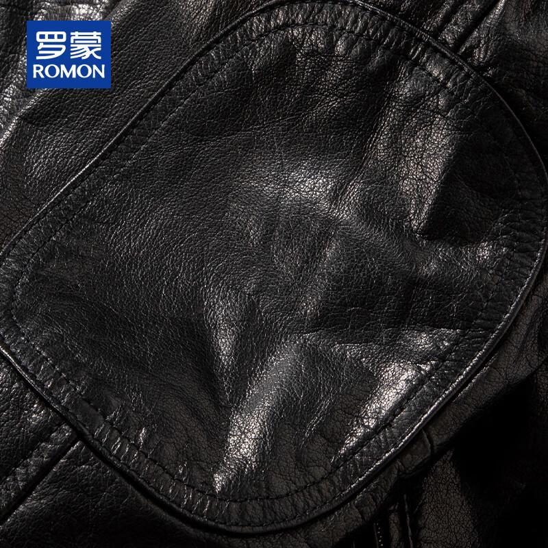ROMON Men's Genuine Leather Stand-Collar Jacket