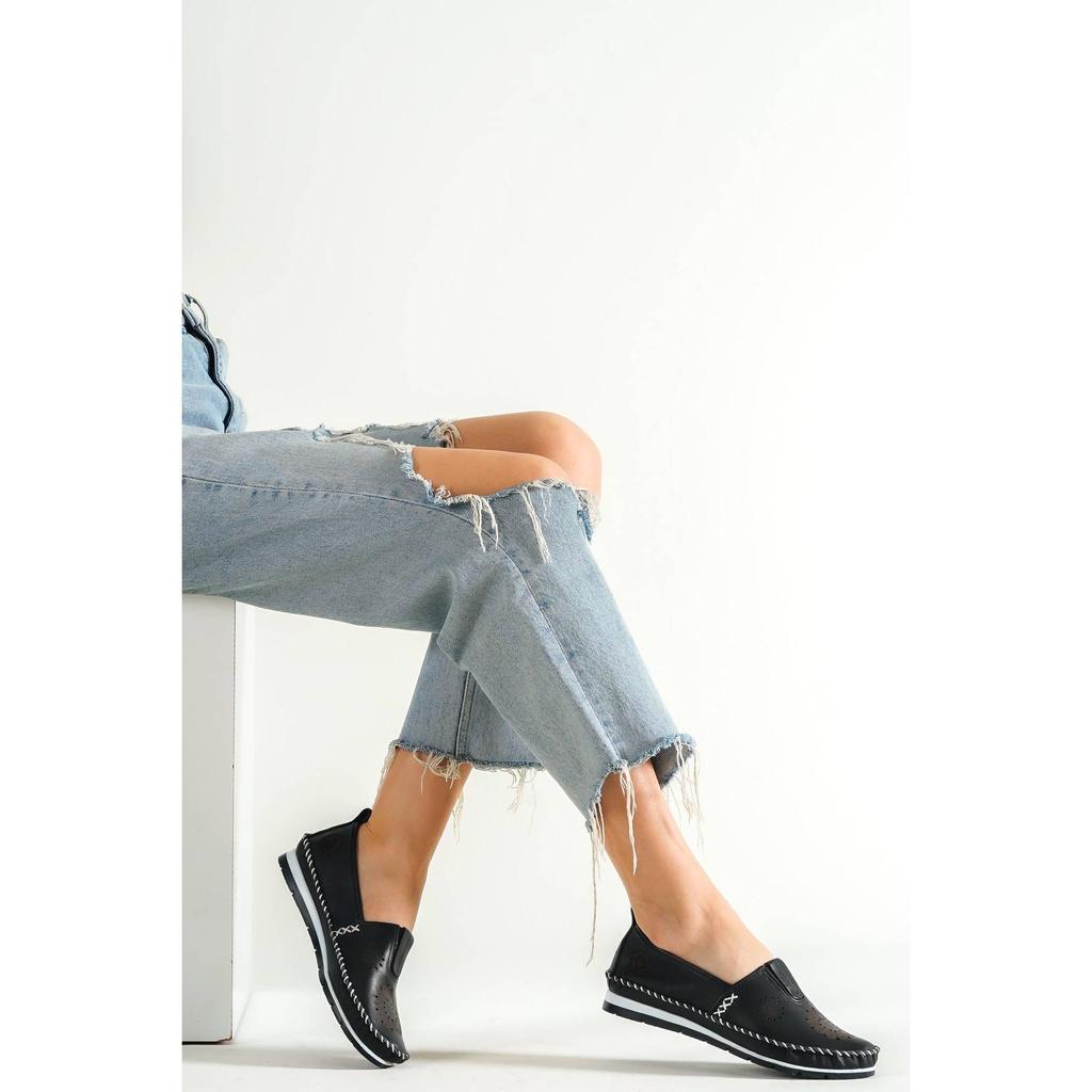 Damenmode Echtleder New Beige Leder Flats Freizeitschuhe