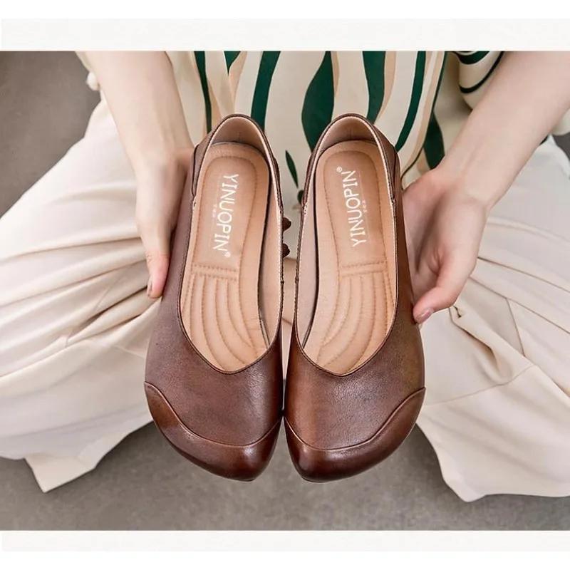 Single Shoes Female Spring Fall  Simple Wind Commuter Flat Bottom Square Head Shallow Mouth Casual Lazy Shoes  Foot Stirrups