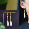 Hetian Jade Ear Hook Earring Women's High-end Temperament Ethnic Retro Earrings Cloisonne Craft Dangler Gift
