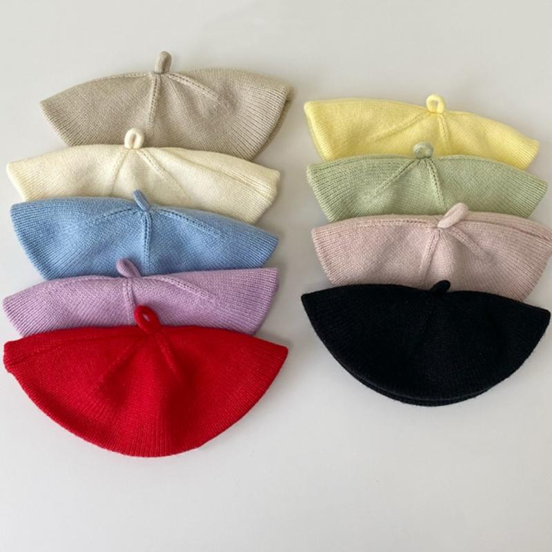 Fashion Cute Baby Knitted Beret Hat Solid Color Children's Warm Hats Autumn Winter Cap For Kids Outdoor Bonnet Accessories Gift