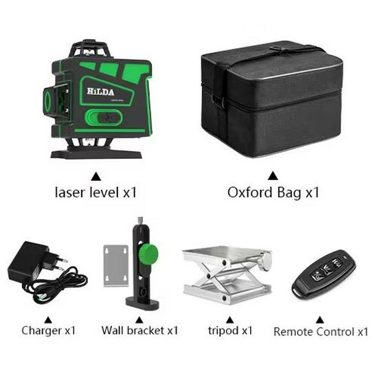 16/12 Line Green Laser Level with 360° Auto-Leveling Horizontal & Vertical Projection