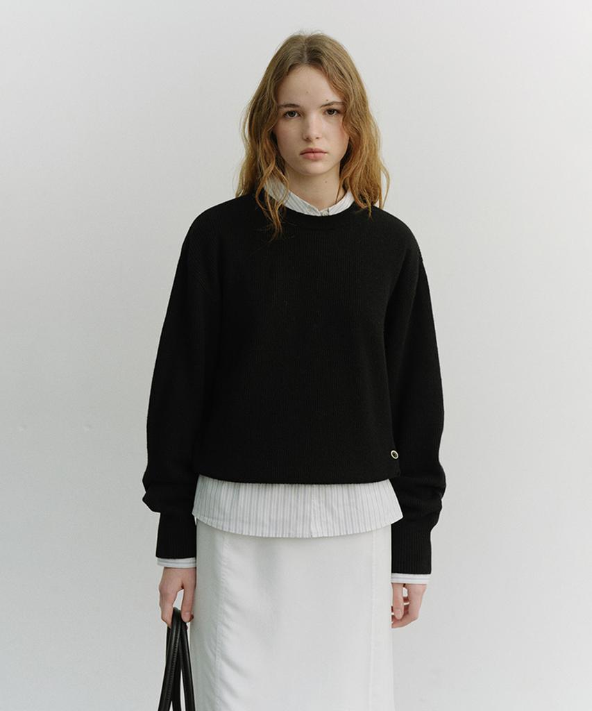Deonseuteu Unisex Buttoned Crewneck Sweater_Udsw6A107_Black