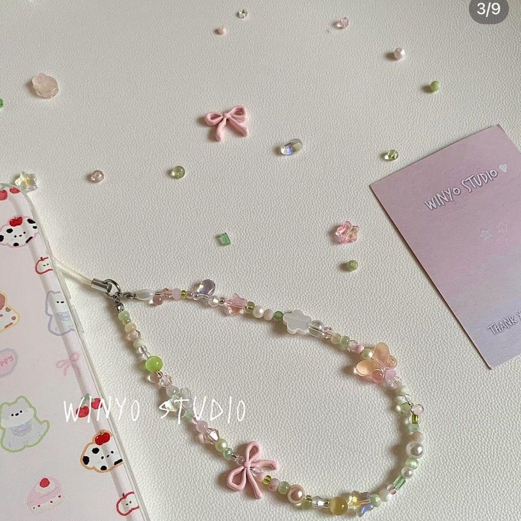 Spring Day Bow Pearl Bead Phone Strap With Pvc Cord For Women And Men