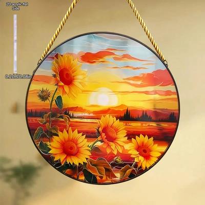 Sunset & Sunflower Sun Catcher Hang Sign, Nurseries, Vintage Home Decor Wall for Bar Kitchen, Restaurant Shop Wall Decor, Vintage Acrylic Wall Hangin