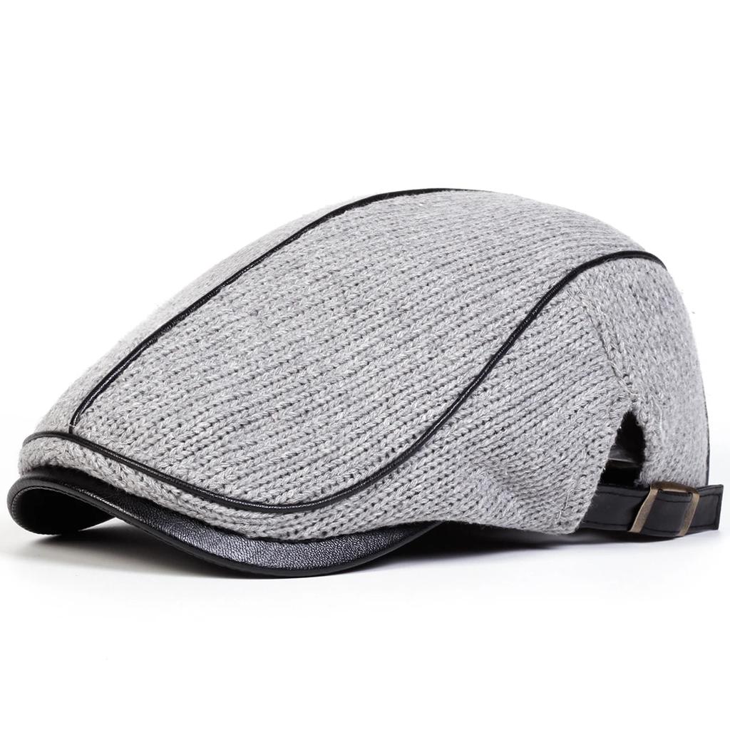 Men Solid Color Knitting Newsboy Caps Autumn Winter British Painters Hats Side Buckle Adjustable Flat Cap Hip Hop Berets