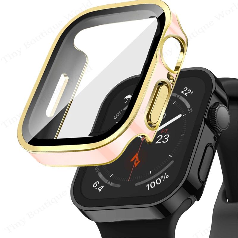 Glass+Waterproof Case for Apple Watch 7 8 9 45mm 41mm Screen Protector Hard PC Bumper for iWatch Series 6 5 4 SE 44mm 40mm Cover