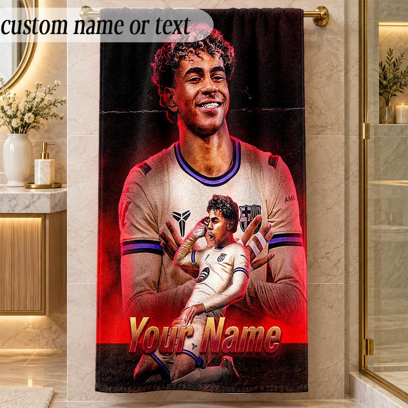 Beach TowelLamine Yamal Custom Name Text Personalized Soft Towel for Beach Pool Indoor Home Decor Gift