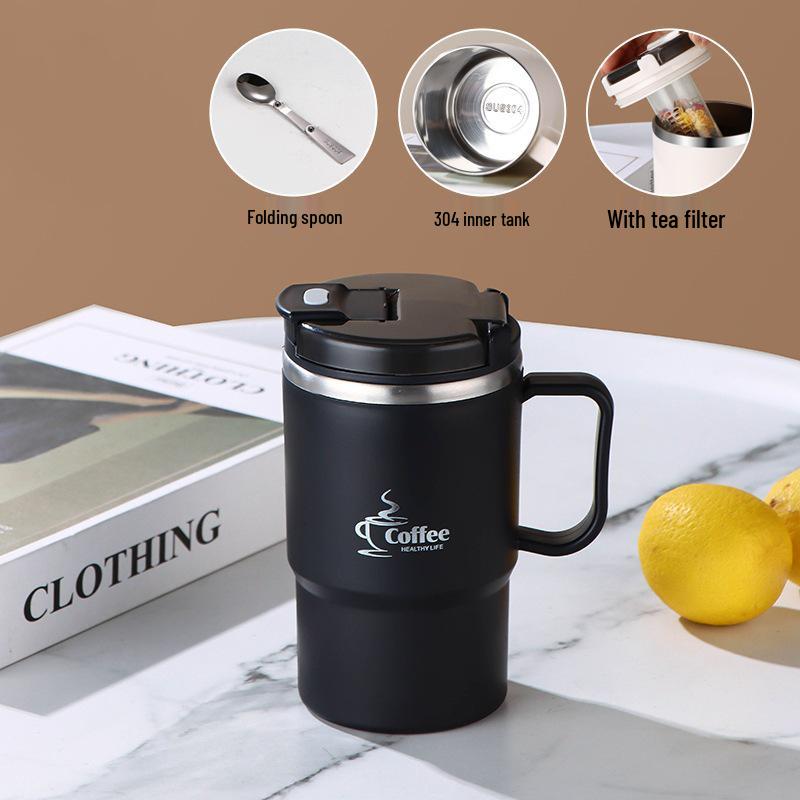 Stainless Steel Mug with Lid & Spoon - Perfect for Coffee, Tea, or Travel