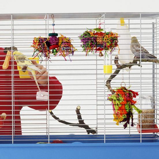 4 Stück Vogel Papagei Glocke Baumwollseil Blöcke Ball Hängender Käfig Dekor Kauspielzeug für Haustiere