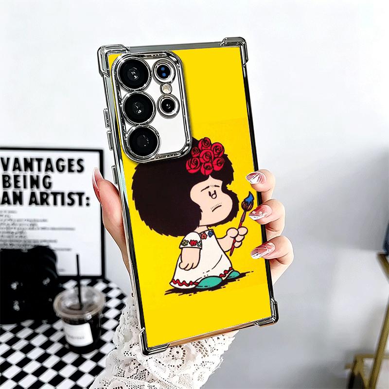 Mafalda Cartoon Cute Plating Phone Case For Samsung Galaxy S24 S25 FE S26 Edge S23 Ultra S22 S21 Plus S20 Anti-Fall Airabag Cove