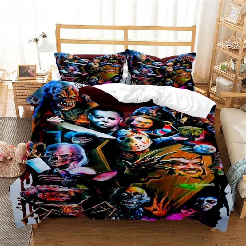 Halloween Horror Movie Clown Printed Quilt Cover Pillowcase Queen Bedding Set Bedding Set Luxury Personalized Bedding